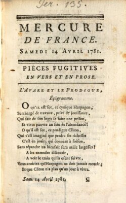 Mercure de France Samstag 14. April 1781