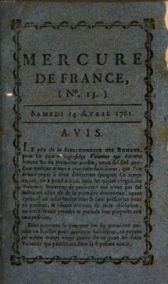 Mercure de France Samstag 14. April 1781