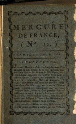 Mercure de France Samstag 2. Juni 1781