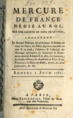 Mercure de France Samstag 2. Juni 1781