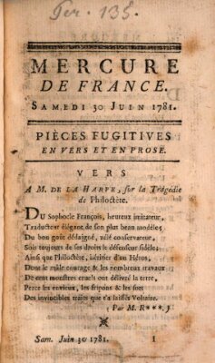 Mercure de France Samstag 30. Juni 1781