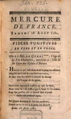 Mercure de France Samstag 18. August 1781