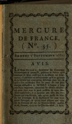 Mercure de France Samstag 1. September 1781