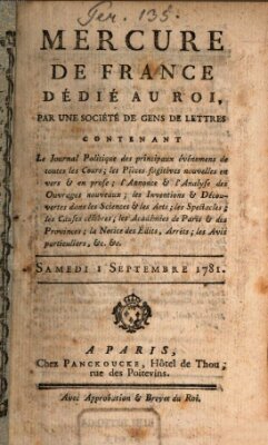 Mercure de France Samstag 1. September 1781