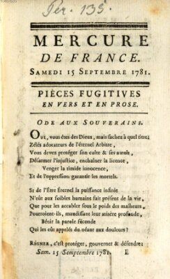 Mercure de France Samstag 15. September 1781