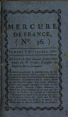 Mercure de France Samstag 8. September 1781