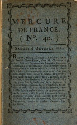 Mercure de France Samstag 6. Oktober 1781