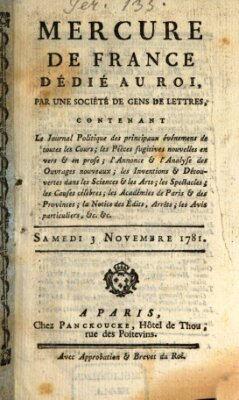 Mercure de France Samstag 3. November 1781