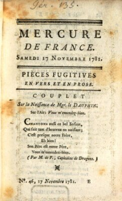 Mercure de France Samstag 17. November 1781