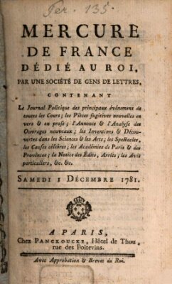 Mercure de France Samstag 1. Dezember 1781