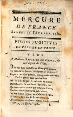 Mercure de France Samstag 16. Februar 1782