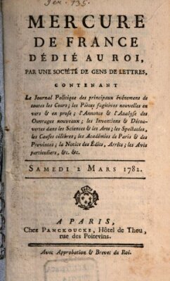 Mercure de France Samstag 2. März 1782