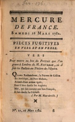 Mercure de France Samstag 16. März 1782