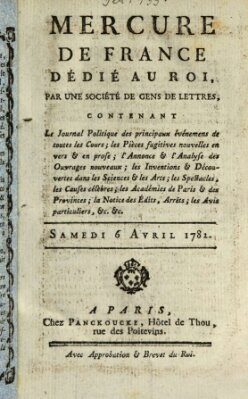 Mercure de France Samstag 6. April 1782