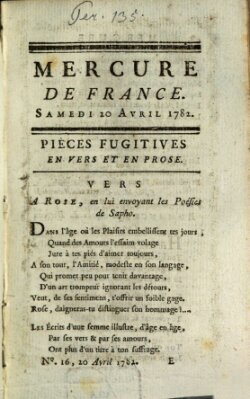 Mercure de France Samstag 20. April 1782