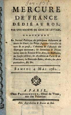 Mercure de France Samstag 4. Mai 1782