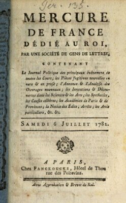 Mercure de France Samstag 6. Juli 1782