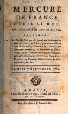 Mercure de France Samstag 7. September 1782