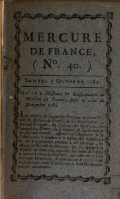 Mercure de France Samstag 5. Oktober 1782