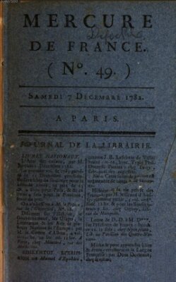 Mercure de France Samstag 7. Dezember 1782