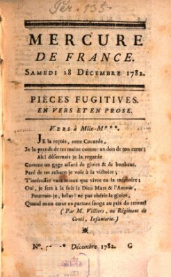 Mercure de France Samstag 28. Dezember 1782