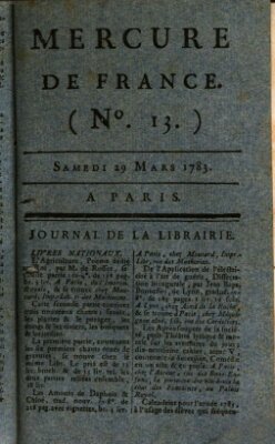 Mercure de France Samstag 29. März 1783