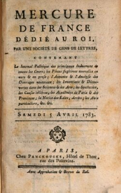 Mercure de France Samstag 5. April 1783