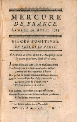 Mercure de France Samstag 26. April 1783