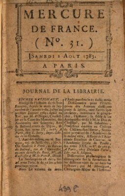 Mercure de France Samstag 2. August 1783