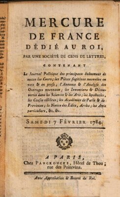 Mercure de France Samstag 7. Februar 1784