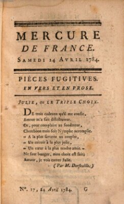 Mercure de France Samstag 24. April 1784