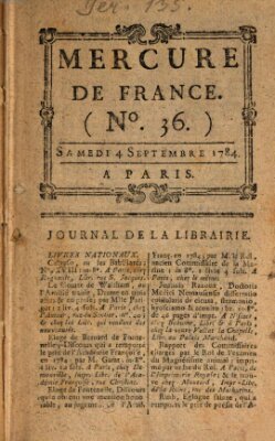 Mercure de France Samstag 4. September 1784