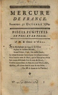 Mercure de France Samstag 30. Oktober 1784