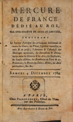 Mercure de France Samstag 4. Dezember 1784