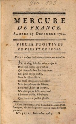 Mercure de France Samstag 25. Dezember 1784