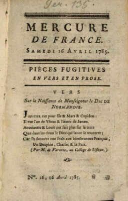 Mercure de France Samstag 16. April 1785