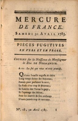 Mercure de France Samstag 30. April 1785