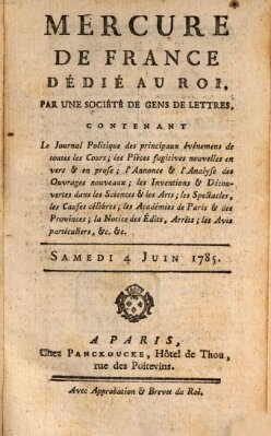 Mercure de France Samstag 4. Juni 1785