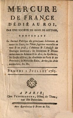 Mercure de France Samstag 2. Juli 1785