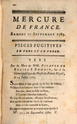 Mercure de France Samstag 10. September 1785