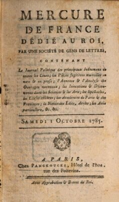 Mercure de France Samstag 1. Oktober 1785