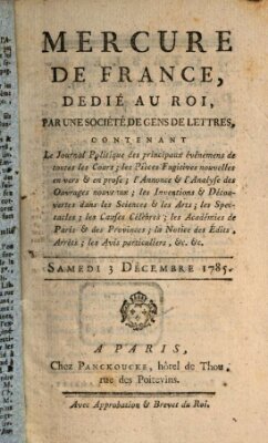 Mercure de France Samstag 3. Dezember 1785