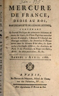 Mercure de France Samstag 1. April 1786