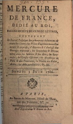 Mercure de France Samstag 3. Juni 1786