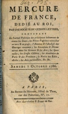 Mercure de France Samstag 7. Oktober 1786