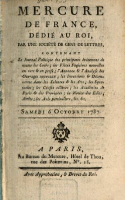 Mercure de France Samstag 6. Oktober 1787