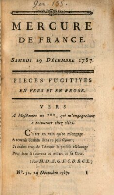 Mercure de France Samstag 29. Dezember 1787