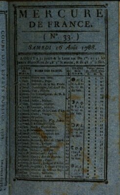 Mercure de France Samstag 16. August 1788