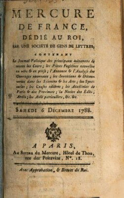 Mercure de France Samstag 6. Dezember 1788