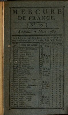 Mercure de France Samstag 7. März 1789